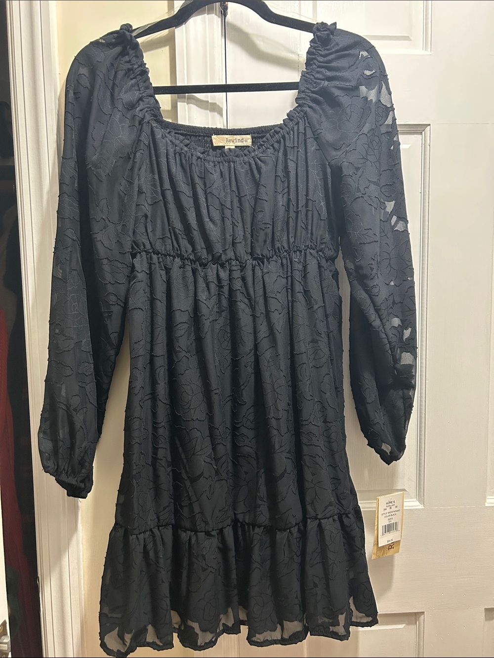 Bardot Black Floral Lace Long-Sleeve Mini Dress